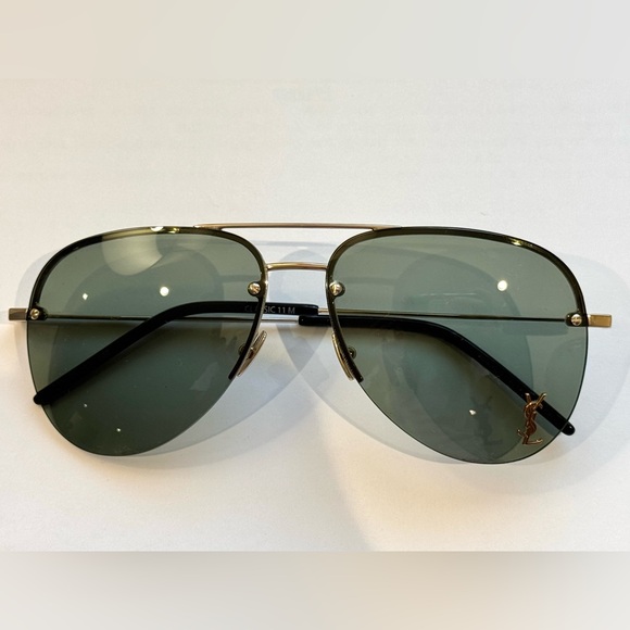 Yves Saint Laurent Gold Green Aviator Sunglasses